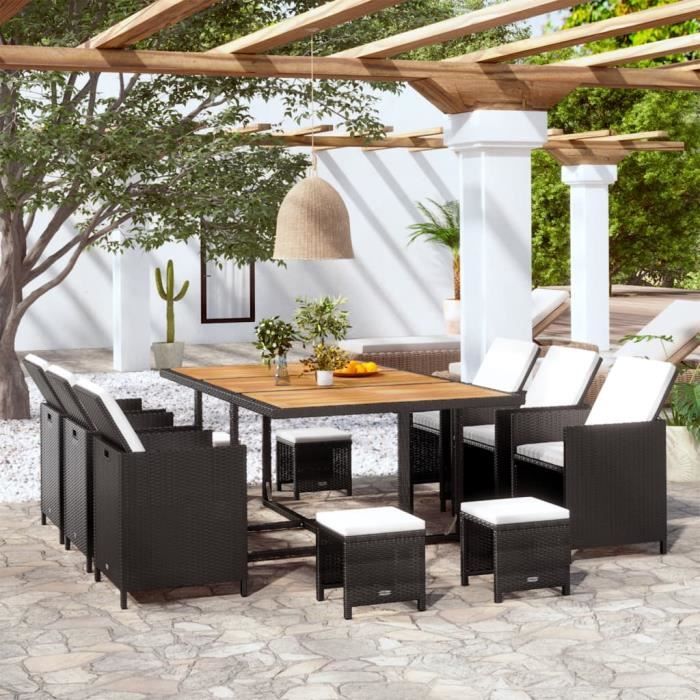 Vidaxl Salon De Jardin 11 Pcs Avec Coussins Resine Tressee Noir
