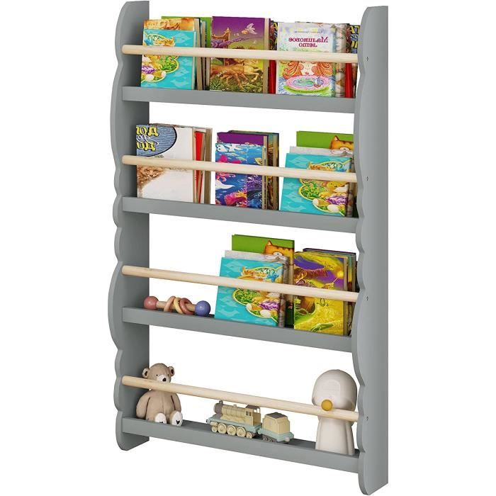 WOLTU Bibliothèque Murale Étagère de Rangement pour Chambre denfants 60x14.5x98cm en Bois MDF à 4 Niveaux Gris KR017gr