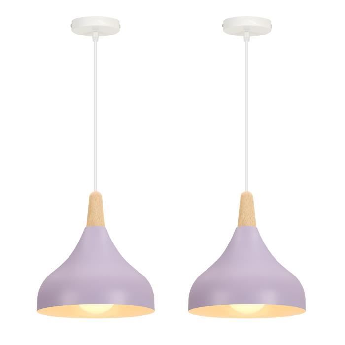 Suspension contemporaine - WOTTES - Lot de 2 - Violet - E27 - 40W - Fer et Bois