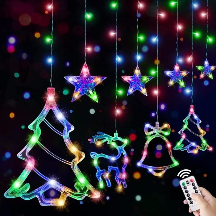 Rideau Lumineux de Noël, 2024 Guirlande Lumineuse de Noël, 138 LEDs Rideau Lumineux Noël Étoile