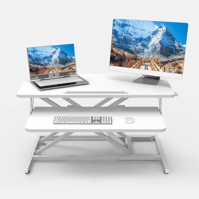 Convertisseur De Bureau 80cm, Hauteur Réglable Assis-Debout, Station De Travail Pour Ordinateur Portable Double Moniteur Ad 1 Blanc Convertisseur De Bureau 80cm, Hauteur Réglable Assis-Debout, Station De Travail Pour Ordinateur Portable Double Moniteur Ad 1 Blanc