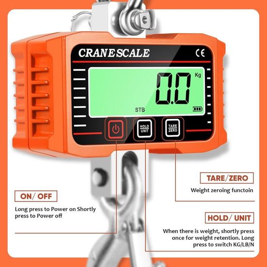 Balance De Grue Numérique 300 Kg – Écran LCD Rétroéclairé, 3 Unités (kg/lb/N), Crochet Inox, Précision 0,1 Kg – Pour Pêche, Chasse, Agriculture