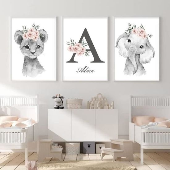 Lot De 6 Affiches Animaux Chewing-Gum Rose – Posters Muraux Fille 21x30 Cm – Décoration Chambre Enfant Bébé Sans Cadre