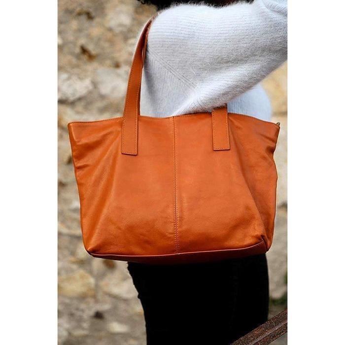 Sac cabas discount cuir souple camel