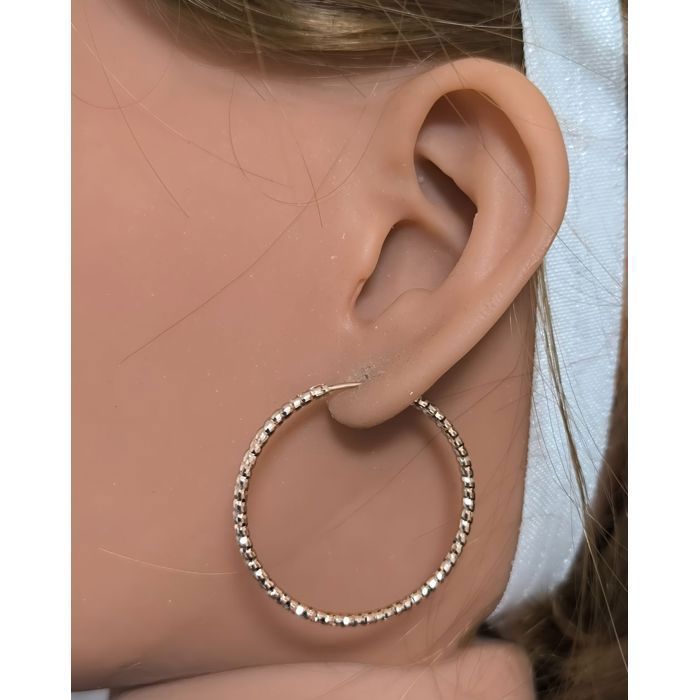 Boucles D'oreilles Créoles Plaqué Or 750 - Zircon Rose Solitaire - Neuf Avec étiquettes