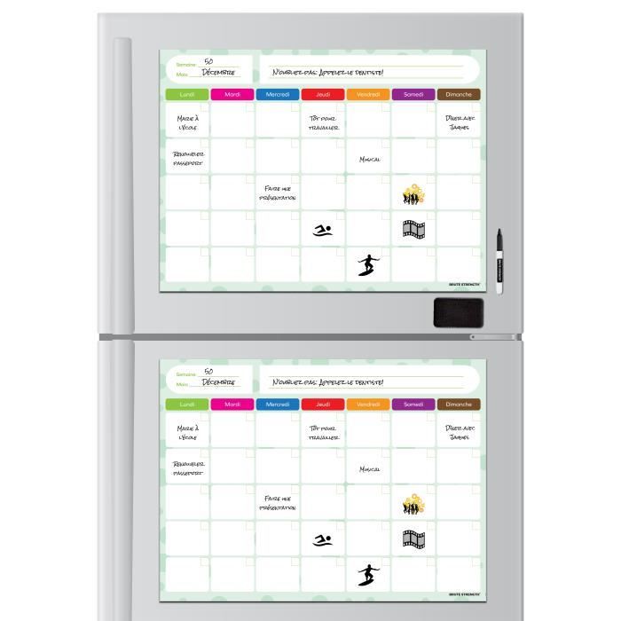 Tableau blanc magnétique frigo - Souple et effaçable - Format Carré -  42x42cm - inclus 3 feutres aimantés - Whinat - Calendrier planning et  éphéméride - Achat & prix
