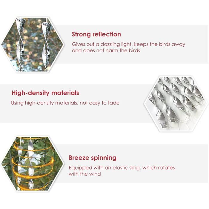 Répulsif Oiseaux Réfléchissant - 6 Spirales à Suspendre Pour Jardin, Balcon, Arbres - 8