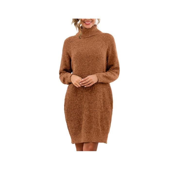 Pull robe femme col roule grande taille Pull uni hiver Jaune manches longue en maille Sweat longue pas cher fille Robe de soiree Jaune Cdiscount Pret a Porter