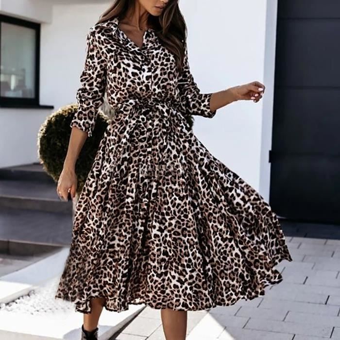Mode sexy robe longue imprimee col montant robe leopard simple boutonnage CLM201105281G Cdiscount Boutique Erotique