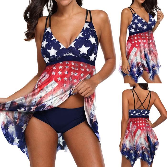 Maillot De Bain Deux Pieces Drapeau Americain Taille Plus XQM210520520L2 Bluerened06 Blue Cdiscount Pret a Porter