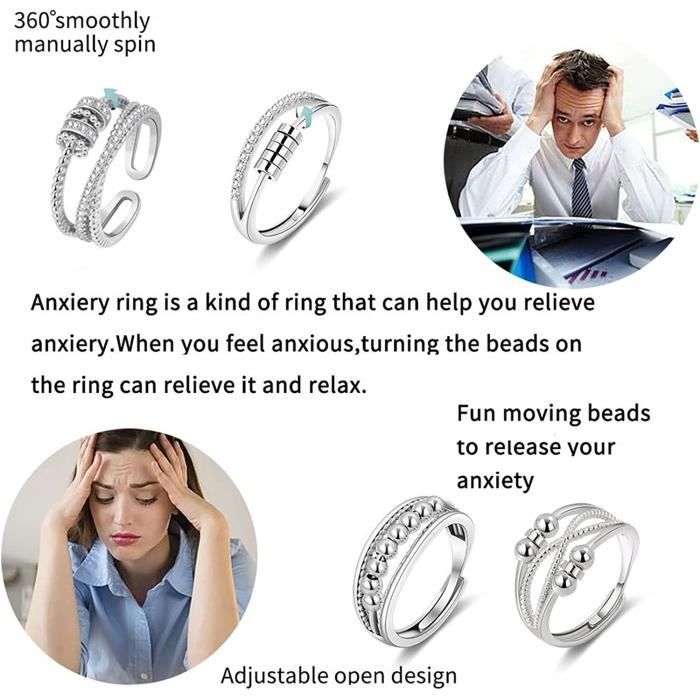 Bague anneau homme femme acier plaqué noire tournante anti stress spin