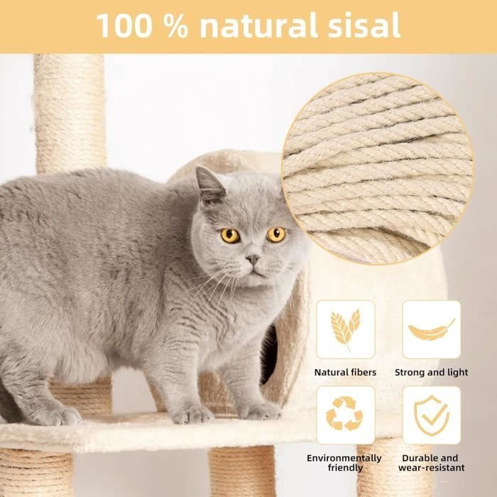Corda In Sisal Naturale Per Tiragraffi – 60m X 6mm, Resistente E Biodegradabile Per Gatti Fai-da-Te