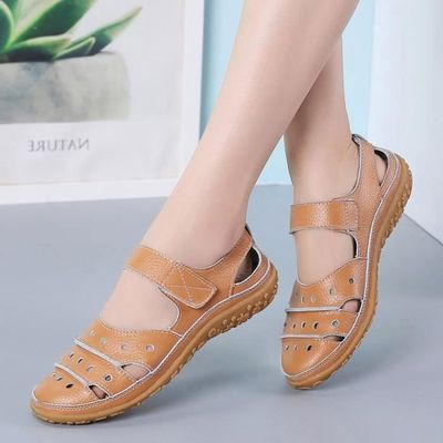 Sandales en cuir véritable pour femmes plates confortables