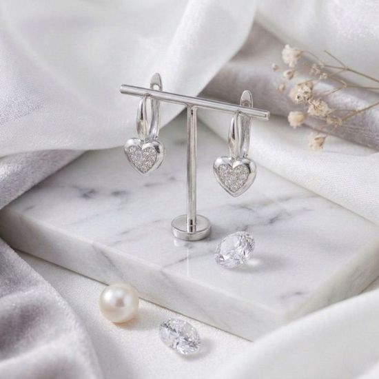 Boucles D'Oreilles Dormeuses Argentées Avec Cristal - Modèle 2270 - Occasion - Style Élégant