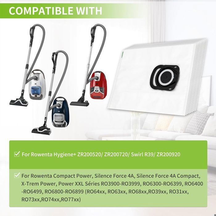 Zr200520 Aspirateur Rowenta Sac Lot De Sacs Aspirateur Hygiène+