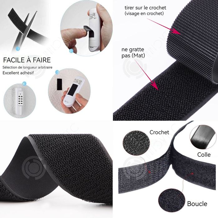 Scratch Autocollant Double Face Extra Fort 10m X 20mm - Bande Adhésive Hook & Loop Pour Fixations