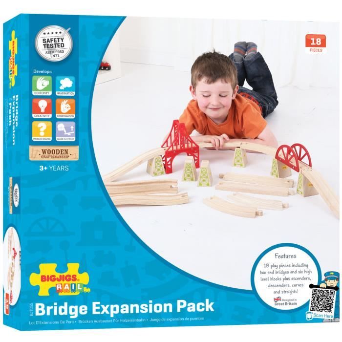 Bigjigs Rail Extension Pont - 18 Pièces Pour Circuit Train Enfant - Compatible Avec Les Grandes Marques