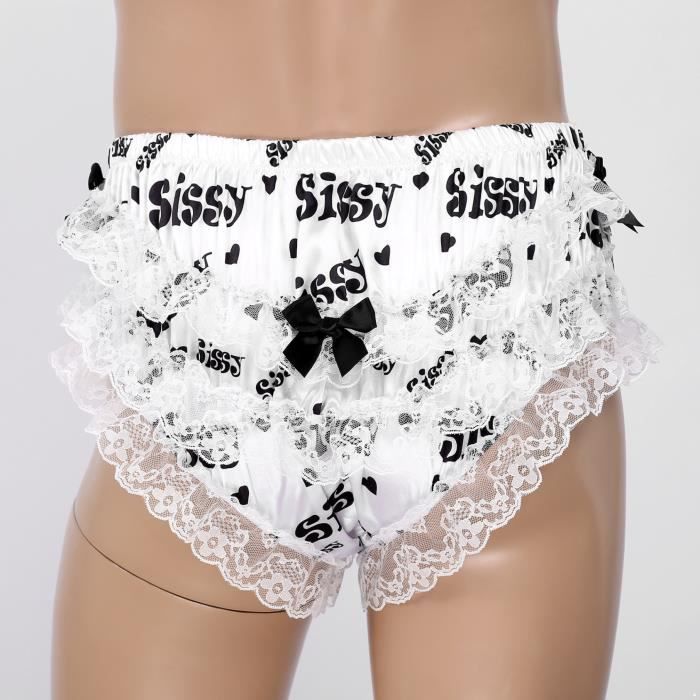 IEFIEL Homme Sissy String Lingerie Satin Erotique Sous Vetements Culotte Dentelle Florale Slip de Nuit Jockstrap Gay Thong M XXL Lettres noir Cdiscount Pret a Porter