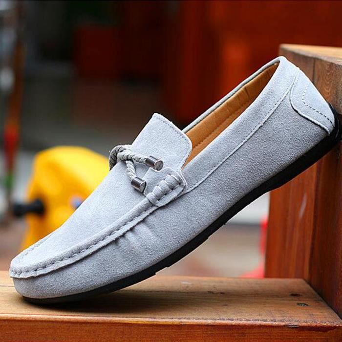 Mocassin Homme en Cuir Su d Gris Chaussures Homme de Loisirs