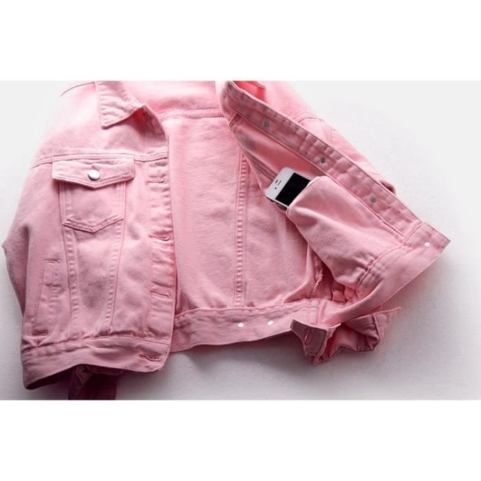 Veste en Jean Vintage Colore Femme Manches Longues Rose