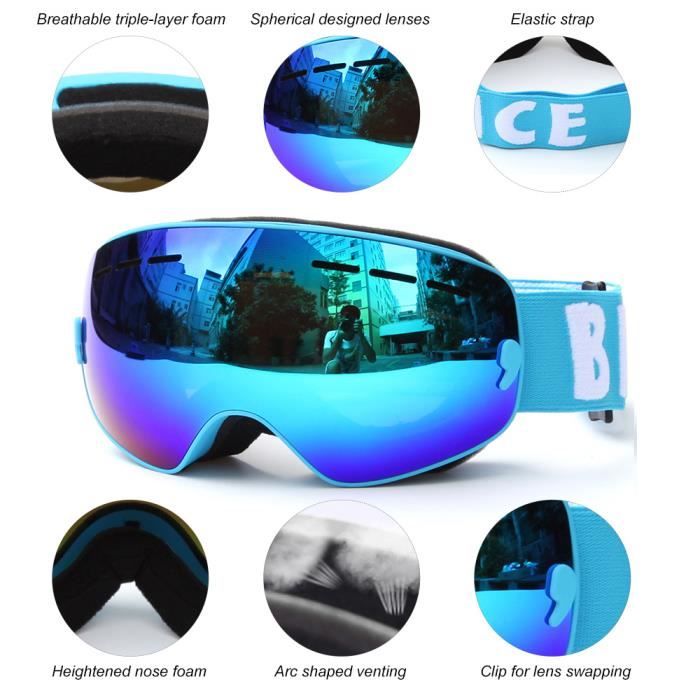 Lunettes de ski Goggles UV 400 protection de soleil anti-buée