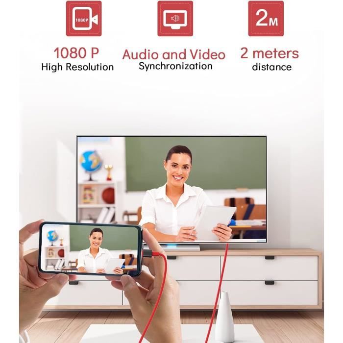 Adaptateur Lightning Vers Hdmi 6,6 Ft, Câble Hdmi Pour Iphone Tv