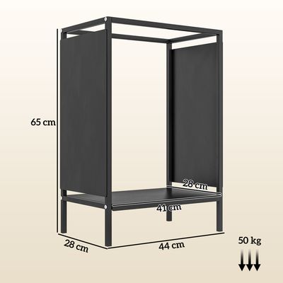 Shinoske Porte Bûches Cheminée 44x30.5x82 Cm Avec 4 Crochets - Range Bûches Intérieur Extérieur Métal Noir