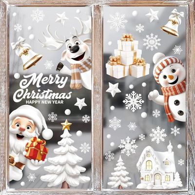 Autocollants Fenêtre Noël - Arbre, Père Noël, Flocons Dorés - 8 Feuilles 21x30 Cm - Réutilisables & Amovibles - 6