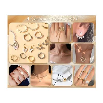 Calendrier de l'Avent 2024 pour femme, bracelet, collier, bague, boucles d' oreilles, compte à rebours de 24 jours avant Noël, cadeau pour femme, épouse, fille, fille, maman (B