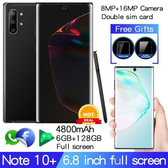 Note10+ Smartphone 6.5" -6 Go 128 Go -Double SIM carte - 3 caméras arrière - Face ID Noir