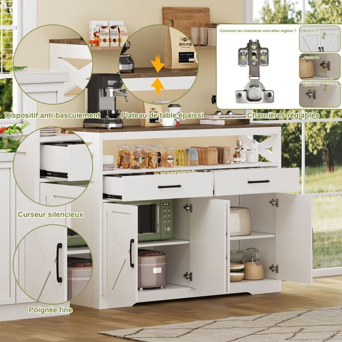 Buffet Salon 2 Portes 2 Compartiments, Meuble Rangement Commode Multicolore, Neuf