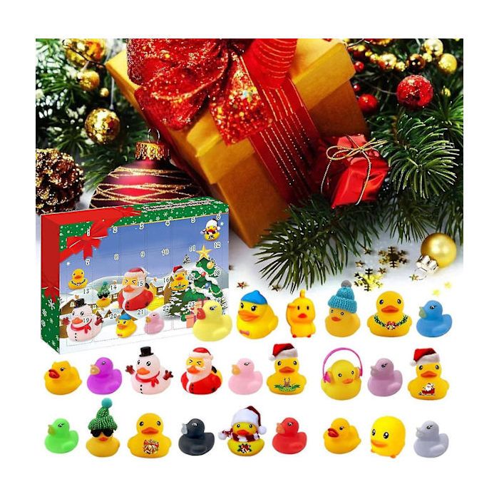 Lorrtta 24 pièces canards en caoutchouc calendrier de l'Avent de Noël 2025 enfants, calendrier de l'Avent compte à rebours 24 jours jouets canards en vrac, garnitures de bas de Noël, cadeaux de