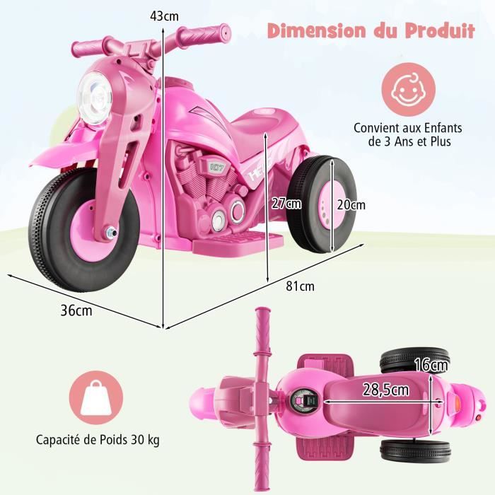 Moto enfant électrique 250W - Rose Dirt bike Pit Mini Moto - Cdiscount Auto