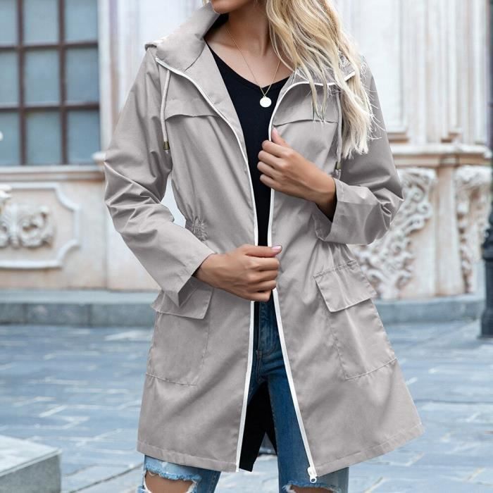 Trench manteau impermeable a capuche pour femmes Long a la mode pour le cyclisme en plein air articles menagers Type 2 Blanc Cdiscount Pret a Porter