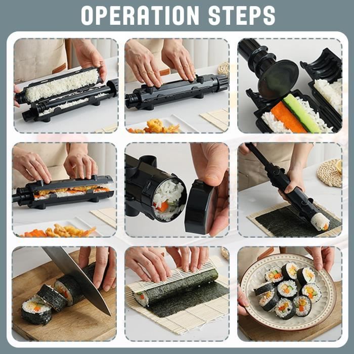 Sushi Bazooka Roller Rice Mold | DIY Sushi Making Machine | BPA-Free Kitchen Sushi Tool (Black)