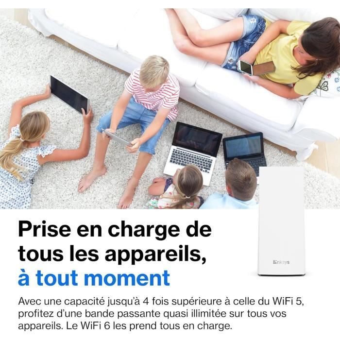 Routeur Ax3000 Système WiFi 6 Mesh Linksys Atlas 6 | Pack 2 Bornes | AX3000 Jusqu'à 3 Gbit/s | Couverture 372 M² | Blanc Wifi Mesh Linksys Atlas