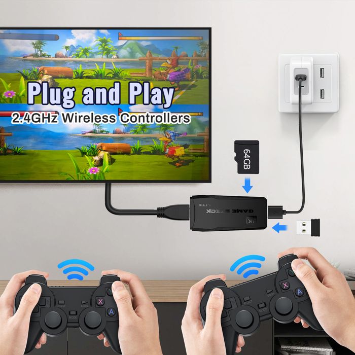Console Rétro HD 4K Avec 20 000+ Jeux – 2 Manettes Sans Fil, Sortie HDMI, Plug And Play, Extensible Jusqu’à 64 Go, Cadeau