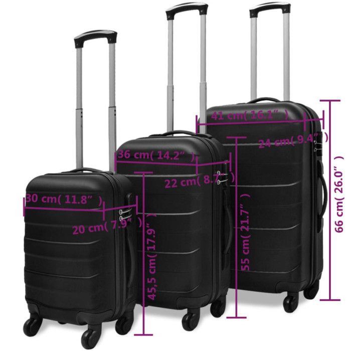 VidaXL Ensemble de valises rigides 3 pcs Noir 45,5/55/66 cm