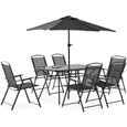 Salon de jardin - Table de jardin, chaises et parasol - 140 x 80 x 70 cm - Acier - Oviala - Gris-0
