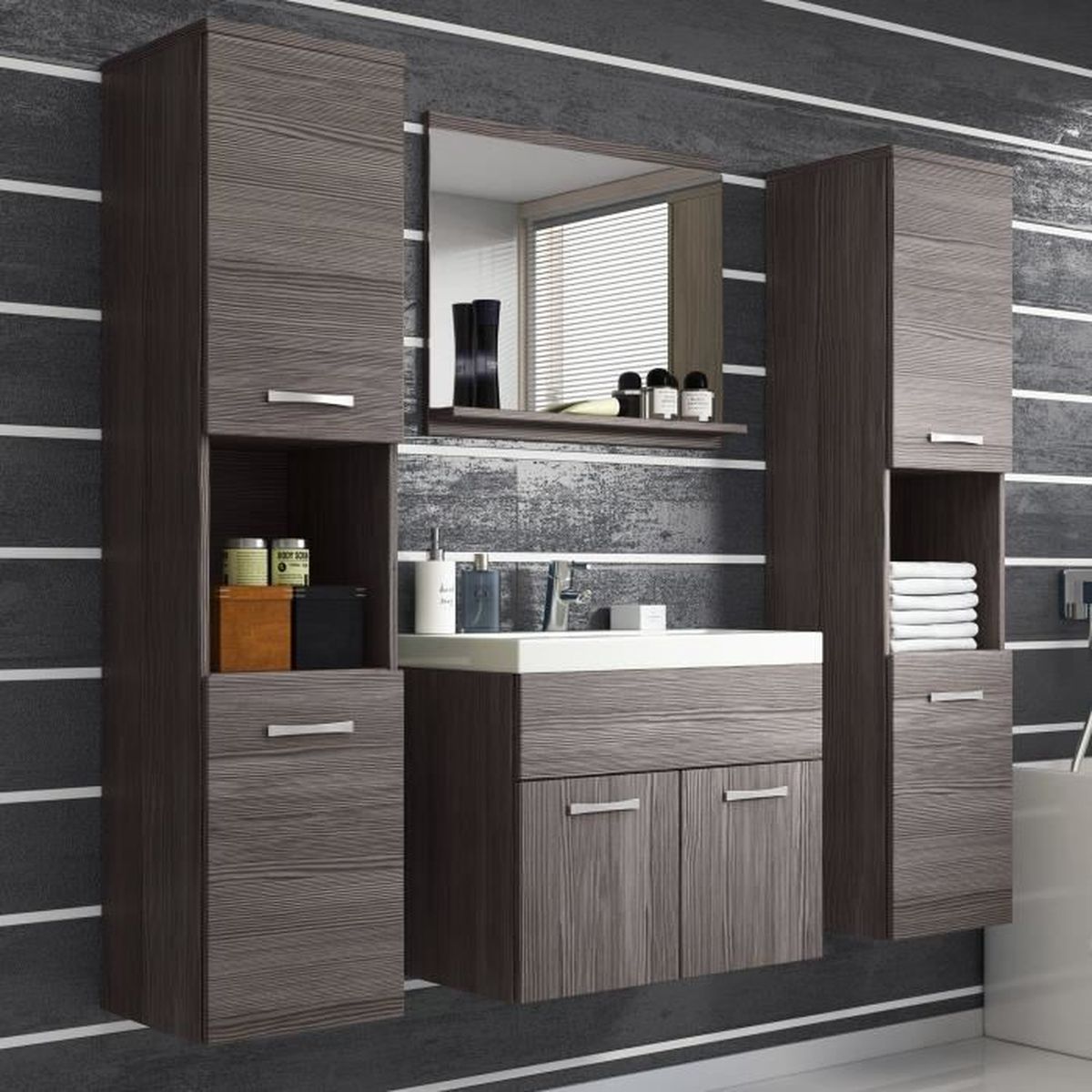 Ensemble meubles salle de bain design suspendu XL Wengé HARMONY