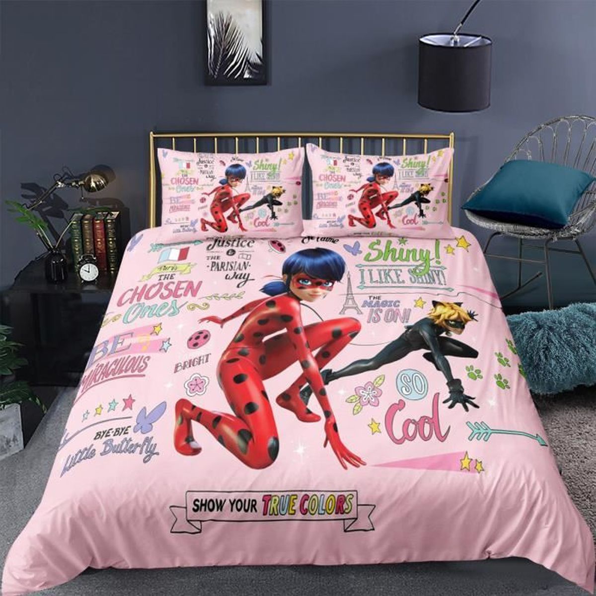 parure de lit miraculous ladybug et chat noir paris 200 200 cm 3d effet 3 pieces fermeture eclair 2 taies d oreillers 63 63cm cdiscount maison
