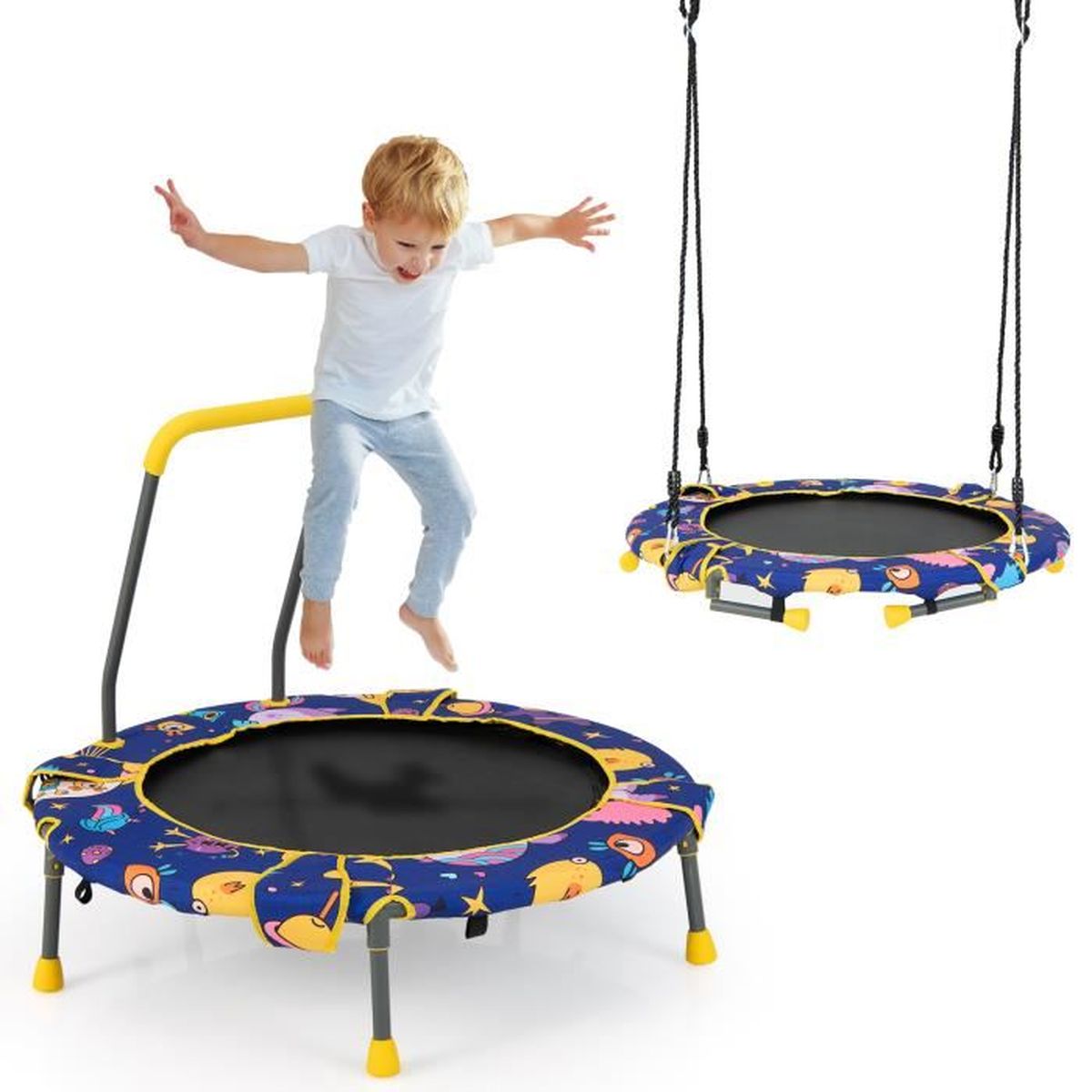 Transformer Un Trampoline En Lit COSTWAY Balançoire Nid d'Oiseau 2 en 1 Trampoline pour Enfants Pliable  Diamètre 92cm avec Main Courante Rembourrée Agé de 3+ - Cdiscount Jeux -  Jouets