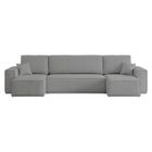 LOUNGITUDE Canapé d'angle FARAH panoramique convertible 6 places en tissu bouclette - Gris foncé