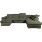 CASAPY Canapé d'angle convertible panoramique 5 à 6 places DAYTONA - Velours côtelé kaki - Avec coffre - L 326 x H 94 x P 216 cm