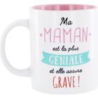 DITES LE AVEC DES MOTS… OA Mug - FAMILY - Ma Maman est géniale - Céramique - Blanc et rose - 9,7x8,2x9,7cm