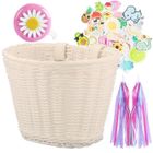 GUIGUOGUO Panier Velo Enfant Fille Décoration Vélo avec Cloche de vélo, Vignette et Rubans Tassel pour Accessoires Bicyclette, Blanc