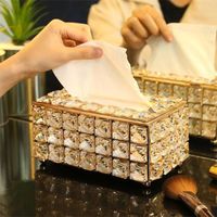 Distributeur Mouchoir,Distributeur de serviettes en tissu Facial en cristal support de la boîte, Cube en cristal, pour - Type Gold