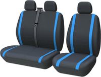 Lupex Shop - Housses de siège universelles pour fourgons 3 places, compatibles avec accoudoir, noires avec rayures blue