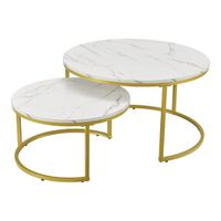 Set de 2 tables basses rondes gigognes - Effet marbre blanc doré