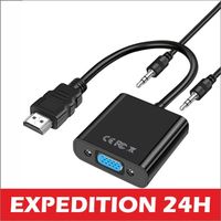 Adaptateur HDMI vers VGA 1080P, HDMI mâle vers VGA Femelle avec Audio pour Ordinateur Portable, PC, Ordinateur de Bureau, TV, Xbox, 